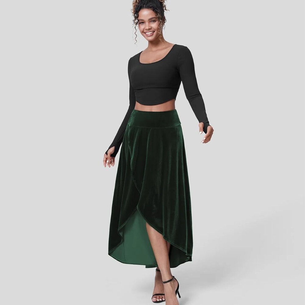 Halara High-Low Velvet Skirt | Green | Size Small Regular